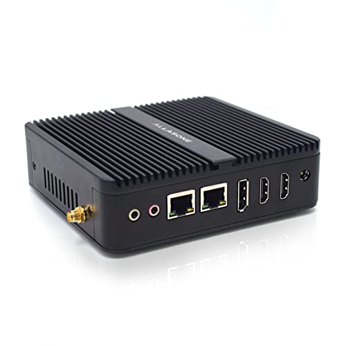 ALLASONE Lüfterlos Mini PC Windows 11 Celeron J6412,Mini Desktop Computer 16GB DDR4 RAM 512GB SSD, Small PC 2 RS232 COM, 2 LAN, HDMI, DP USB3.0 von ALLASONE