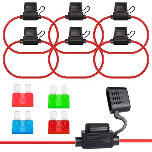 ALLECIN 6 Stück 12AWG KFZ Sicherungshalter 32V Flachsicherungshalter Inline Sicherung Halter Flachsicherung Wasserdicht Fuse Holder mit 10A 15A 30A 40A Standard Flachsicherungen für Auto LKW von ALLECIN