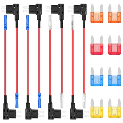 ALLECIN 8 Stück Mini Stromdieb KFZ Sicherungen Adapter Sicherung 12V Flachsicherungsadapter Piggyback Stecksicherung Verteiler Add A Circuit Sicherungsadapter mit Flachsicherungen 5A 10A 15A 20A von ALLECIN