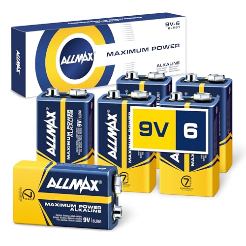 Allmax 9V Block (6LR61) Maximum Power Alkaline-Batterien (6 Stück) - Ultra-langlebig, 7 Jahre Haltbarkeit, auslaufsicheres Design - perfekt für Rauchmelder und kabellose Mikrofone (9 Volt) von ALLMAX BATTERY