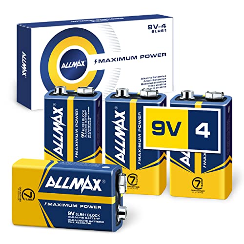 Allmax 9V Maximum Power Alkaline-Batterien (4 Stück) - Ultra-langlebig, 7 Jahre Haltbarkeit, auslaufsicheres Design - perfekt für Rauchmelder und kabellose Mikrofone (9 Volt) von ALLMAX BATTERY