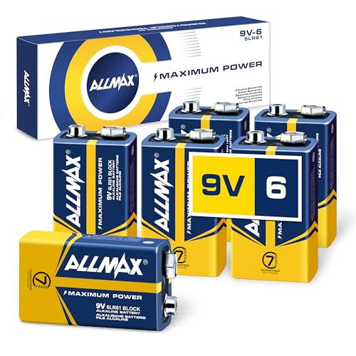 Allmax 9V Maximum Power Alkaline-Batterien (6 Stück) - Ultra-langlebig, 7 Jahre Haltbarkeit, auslaufsicheres Design - perfekt für Rauchmelder und kabellose Mikrofone (9 Volt) von ALLMAX BATTERY
