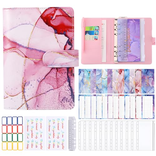 ALLOMN Budget Planner Binder, A6 Haushaltsbuch Geldumschläge Umschlagmethode Cash Stuffing Startset Budgetplaner Geld Organizer Sparbuch Geldsparbinder mit Folien für Finanzplaner Sparen Mappe (Rosa) von ALLOMN
