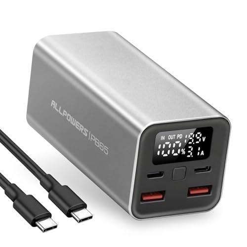 ALLPOWERS PB65 Power Bank, 65W 16000mAh Laptop Powerbank USB-C Externe Akku PD3.0 Schnellladung, Kompakt und Tragbar, Digitales Display, Versorgt Gleichzeitig Laptop, Tablet, Phone und Kopfhörer von ALLPOWERS