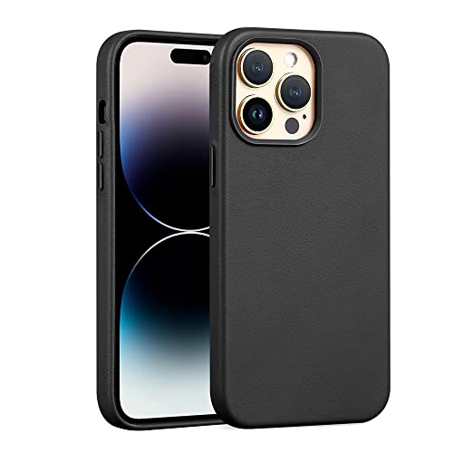 ALLUPS Original Leder für iPhone 14 13 Pro Max Hülle mit Displayschutzfolie Magnetische kabellose Ladeabdeckung, Schwarz, für iPhone 14 ALLUPS Original Leder für iPhone 14 13 Pro Max Hülle mit Displayschutzfolie Magnetische kabellose Ladeabdeckung, Schwarz, für iPhone 14 von ALLUPS