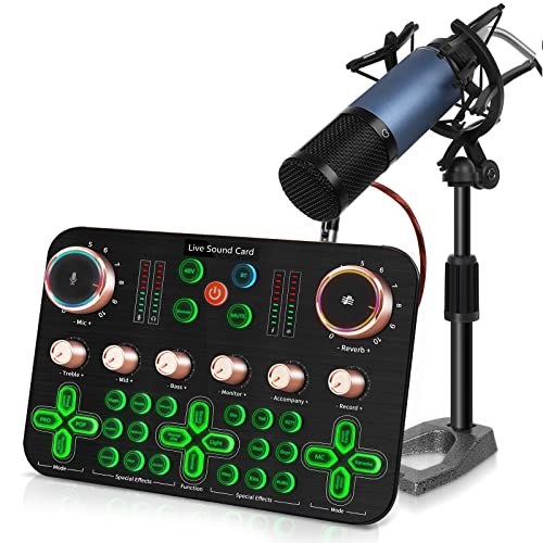 ALLWIN Streaming Mikrofon, Podcast Mikrofon Set k600 DJ Mischer Audio Interface Mit XLR Nieren Kondensator Mikrofon Podcast Produktionsstudio Für Live-Streaming/PC/Aufnahme von ALLWIN