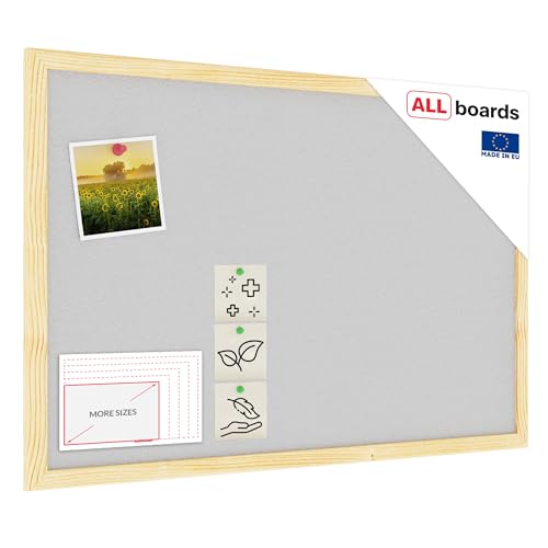 ALLboards Hellgrau Pinnwand mit Holz Rahmen 60x40cm Korktafel Korkwand Pinnwand Kork von ALLboards