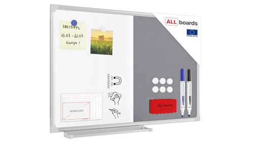 ALLboards Kombitafel 2 in 1 Magnettafel & Grau Filz-Pinnwand mit Aluminiumrahmen 60x40cm, Textiltafel Whiteboard von ALLboards