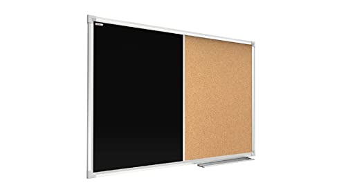 ALLboards Kombitafel 2 in 1 Schwarze Magnetische Kreidetafel & Kork-Pinnwand mit Aluminiumrahmen 90x60cm, Korktafel Schwarze Magnetische Kreidetafel von ALLboards