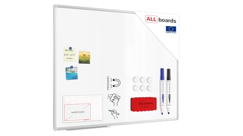 Allboards, magnetisches Whiteboard mit Expo-Alurahmen, trocken abwischbar und beschreibbar, wandmontierbar, 100 x 80 cm. von ALLboards