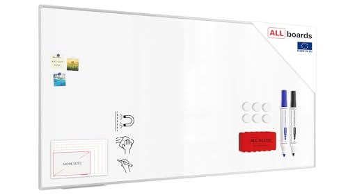 ALLboards Magnetisches Whiteboard 240x120cm Magnettafel mit Aluminiumrahmen Premium EXPO und Stifteablage, Weiß Magnetisch Tafel, Trocken Abwischbar, Wiederbeschreibbar Weißtafel von ALLboards
