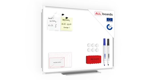 ALLboards Magnetisches Whiteboard 60x45cm Magnettafel mit Aluminiumrahmen und Stifteablage, Weiß Magnetisch Tafel, Trocken Abwischbar, Wiederbeschreibbar Weißtafel von ALLboards