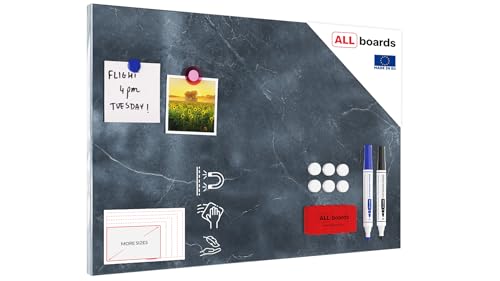 ALLboards Metallische Magnettafel ANTHRAZIT MARMOR 60x40cm MetalBoards Memoboard für jede Art von Magneten Magnetpinnwand + 2 Marker, 6 Magnete und Schwamm von ALLboards