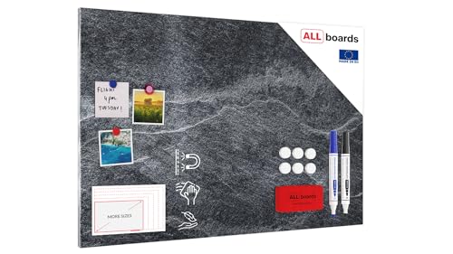 ALLboards Metallische Magnettafel DARK STONE, 90x60cm MetalBoards Memoboard für jede Art von Magneten Magnetpinnwand + GRATIS Zubehörset von ALLboards
