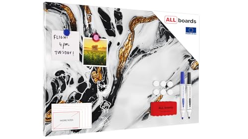 ALLboards Metallische Magnettafel MARMOR MARMORSTEIN GOLD WEIß 60x40cm MetalBoards Memoboard für jede Art von Magneten Magnetpinnwand zum Beschriften + 4 Marker, 10 Magnete und Schwamm im Lieferumfang von ALLboards