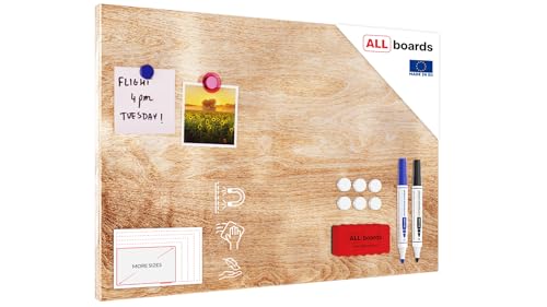 ALLboards Metallische Magnettafel MASSIVHOLZ, 60x40cm MetalBoards Memoboard für jede Art von Magneten Magnetpinnwand + GRATIS Zubehörset von ALLboards