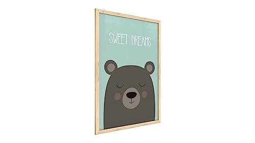 ALLboards Whiteboard Schreibtafel Memoboard Bild Teddybär „Sweet Dreams“, Pastellfarben, 60x40cm im Naturholzrahmen von ALLboards