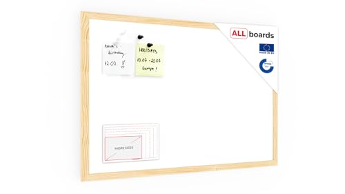 ALLboards Whiteboard mit Holzrahmen 60x40cm Magnettafel Weiß Magnetisch, Trocken Abwischbar von ALLboards