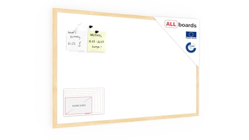 ALLboards Whiteboard mit Holzrahmen 80x50cm Magnettafel Weiß Magnetisch, Trocken Abwischbar von ALLboards