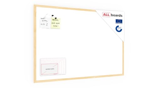 ALLboards Whiteboard mit Holzrahmen 90x60cm Magnettafel Weiß Magnetisch, Trocken Abwischbar von ALLboards