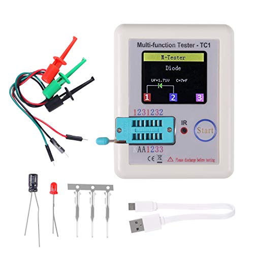 LCR-TC1 Multifunktionstester mit buntem Display, multifunktionaler TFT-Transistor mit Hintergrundbeleuchtung, 4,6 cm, für Dioden-Trioden-Kondensator-Widerstand, Transistor LCR ESR NPN PNP MOSFET von ALMOCN