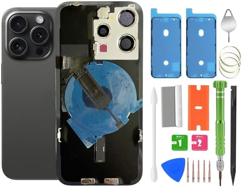 15 Pro Back Glass Replacement with Wireless Charging Flex Cable, Camera Frame All Parts for iPhone 15 Pro (6.1 Inch) Back Glass Replacement with Kit and Waterproof Tape (Black Titanium) von ALOCHSHOW