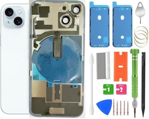 ALOCHSHOW 15 Back Glass Replacement with Wireless Charging Flex Cable, Camera Frame All Parts for iPhone 15 (6.1 Inch) Back Glass Replacement with Kit and Waterproof Tape (Blue) von ALOCHSHOW