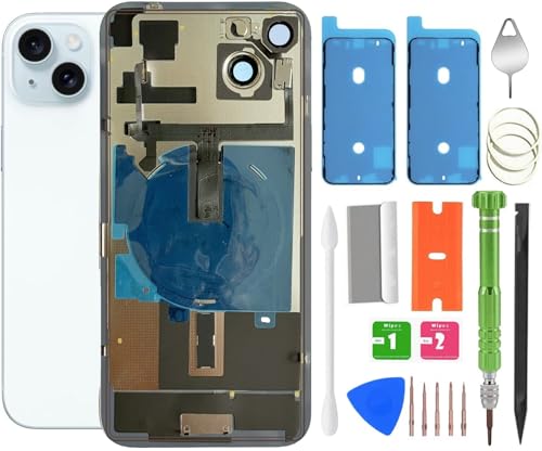 ALOCHSHOW 15 Plus Rückglas-Ersatz mit kabellosem Lade-Flexkabel, Kamerarahmen alle Teile für iPhone 15 Plus (6,7 Zoll) Rückglas-Ersatz mit Kit und wasserdichtem Klebeband (Blau) von ALOCHSHOW
