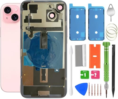 ALOCHSHOW 15 Plus Rückglas-Ersatz mit kabellosem Lade-Flexkabel, Kamerarahmen alle Teile für iPhone 15 Plus (6,7 Zoll) Rückglas-Ersatz mit Kit und wasserdichtem Klebeband (Rosa) von ALOCHSHOW