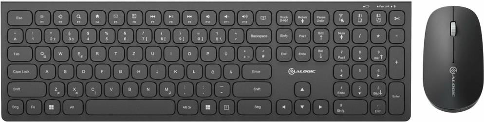 ALOGIC ASKBT3WC-DE Tastatur Maus enthalten Heimbüro RF Wireless + Bluetooth QWERTZ Deutsch Schwarz (ASKBT3WC-DE) von ALOGIC