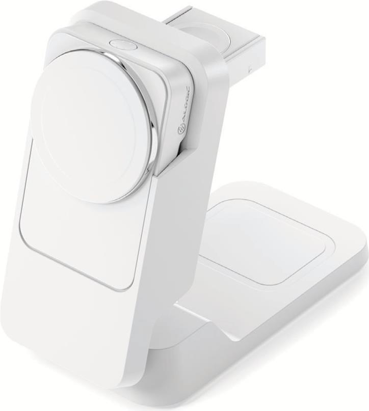 ALOGIC Matrix Ultimate - Kabelloses Ladegerät - 3-in-1, mit Magsafe + AC-Netzteil - 15 Watt - 3 A - Fast Charge, PD - 3 Ausgabeanschlussstellen (magnetisch, 24 pin USB-C) - weiß - Global - mit 5000 mAh kabellose Powerbank (MFPB5KM-G) von ALOGIC