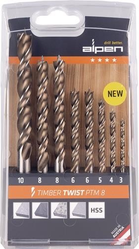 Alpen Holzspiralbohrersatz TIMBER TWIST 8-tlg.1x D.3,4,5,10 mm,2x D.6,8mm von ALPEN-MAYKESTAG