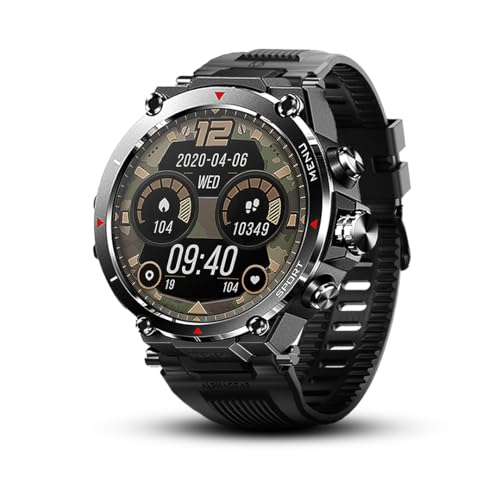 ALPHAGEAR Raptor Smartwatch für Android iPhone, Wellness Tracker mit 3,7 cm großem Display, +14 Tage Akkulaufzeit, 5 ATM wasserdicht (2 x Displayschutzfolie enthalten) von ALPHAGEAR