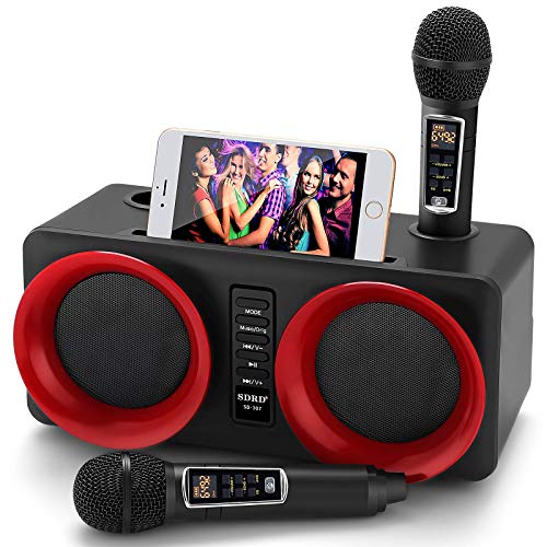 ALPOWL Karaoke Maschine für Kinder und Erwachsene, tragbares Bluetooth-Lautsprecher-PA-System mit 2 UHF-Funkmikrofonen für Heimparty, Hochzeit, Kirche, Picknick, Outdoor/Indoor (Schwarz) von ALPOWL