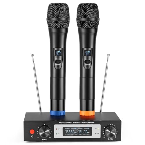 ALPOWL WXM Wireless Mikrofon, Dual Professional UHF Schnurlose Karaoke Mikrofon Set mit festem Empfänger für Home Karaoke, Meeting, Party 200ft (schwarz) von ALPOWL