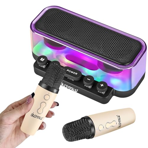 ALPOWL Z6 Karaoke Maschine, Tragbares PA-Lautsprechersystem Karaoke anlage mit 2 mikrofonen, Partybeleuchtung, Geschenkeffekte, Familientreffen, FM-Modus Unterstützung von ALPOWL