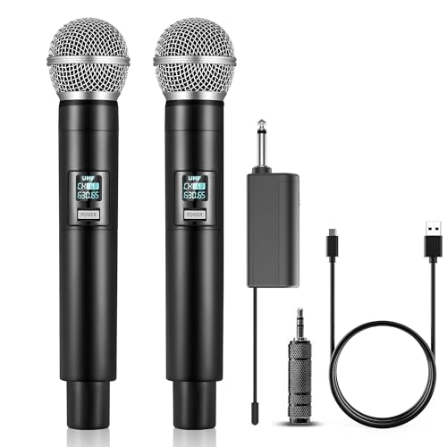 ALPOWL de Kabelloses Mikrofon, Kabelloses UHF-Dual-Hand mikrofon mit Wiederaufladbarem Empfänger, 40 Stunden Laufzeit, 200 Fuß Reichweite, Bluetooth Mikrofon für Karaoke,Kirche, Rede, Hochzeit von ALPOWL