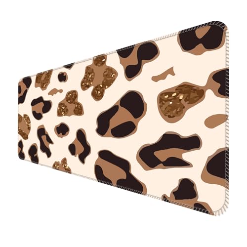 ALTEKO Großes Gaming-Mauspad, Computer-Mauspad, lustige Schreibtischunterlage, Dekoration, große, niedliche Schreibtischunterlage, rutschfeste Unterseite, 80 x 30 cm, luxuriöser brauner Leopard von ALTEKO