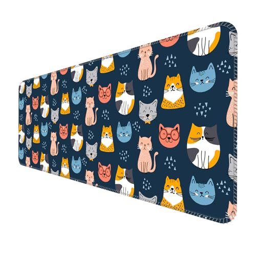 ALTEKO Großes Gaming-Mauspad, Computer-Mauspad, lustige Schreibtischunterlage, Dekoration, große niedliche Schreibtischunterlage, rutschfeste Unterseite, 80 x 30 cm, niedliche blaue Katzen von ALTEKO