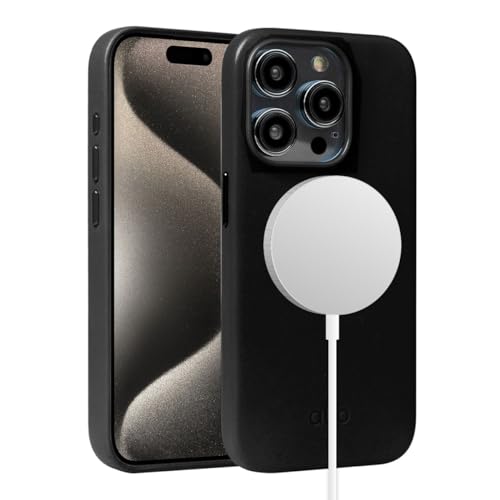 alto Magnetische Lederhülle kompatibel mit iPhone 15 Pro und MagSafe, CLOP Series Drop Protective Italian Leather Cover (6.1 inch, Raven Black) von ALTO