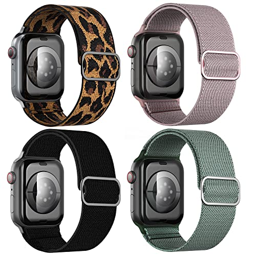 Kompatibel mit Apple Watch Armband 41mm 40mm 38mm Damen Herren – Stretchy Nylon Solo Loop Armbänder mit Lagerung Tasche für Apple Watch SE/7/6/5/4/3/2/1, Einstellbar Sport Armband, 4 Packungen von ALTOUMAN