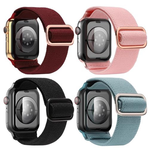 Kompatibel mit Apple Watch Armband 41mm 40mm 38mm Damen Herren – Stretchy Nylon Solo Loop Armbänder mit Lagerung Tasche für Apple Watch SE/7/6/5/4/3/2/1, Einstellbar Sport Armband, 4 Packungen Kompatibel mit Apple Watch Armband 41mm 40mm 38mm Damen Herren – Stretchy Nylon Solo Loop Armbänder mit Lagerung Tasche für Apple Watch SE/7/6/5/4/3/2/1, Einstellbar Sport Armband, 4 Packungen von ALTOUMAN