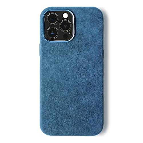 ALTRAALMA Alcantara Schutzhülle für iPhone 14 Serie, kompatibel mit Mag-Safe kabellosem Laden, handgefertigtes italienisches Wildlederimitat in voller Umwicklung (für iPhone 14 Pro, Marineblau) von ALTRAALMA