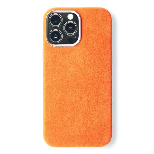 ALTRAALMA Alcantara Schutzhülle für iPhone 15 Serie, kompatibel mit Mag-Safe kabellosem Laden, handgefertigtes italienisches Wildlederimitat in voller Umwicklung (für iPhone 15 Pro Max, Orange) von ALTRAALMA