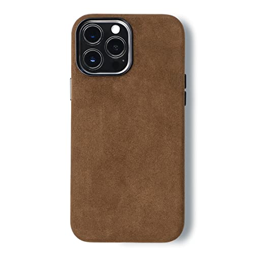 ALTRAALMA for Alcantara Full-Wrap Phone Case for iPhone 14 Series, Compatible with Mag-Safe Wireless Charging, Handmade Full-Wrap Italian Synthetic Suede Cover (für iPhone 14 Pro, Braun) von ALTRAALMA