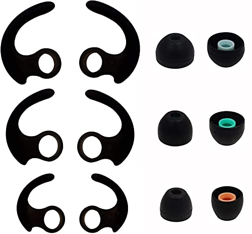ALXCD Ohrstöpsel Ohrhaken kompatibel mit Sony MDR-XB510AS MDR-XB50BS Sport-Kopfhörer, S/M/L, 3 Größen, 3 Paar, weiche Silikon-Ohrstöpsel und Ohrhaken, 6+6, schwarz von ALXCD
