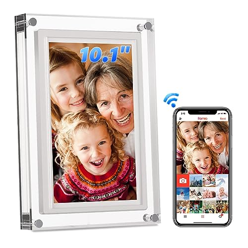 Amaboo WLAN Digitaler Bilderrahmen 10.1 Zoll aus Acryl, Automatische Drehung, Touchscreen 1280 x 800 IPS, Teilen Sie Ihre Fotos und Videos über die Frameo App von AMABOO