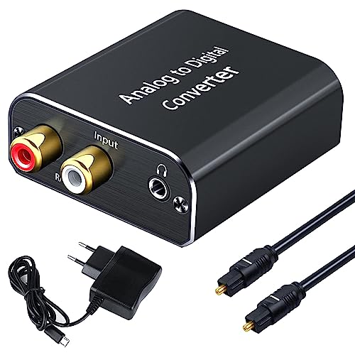 AMANKA Analog zu Digital Audio Konverter mit Optischem Kabel- Analog auf Digital Wandler RCA Cinch + 3.5mm Audio-Klinke zu Toslink/SPDIF Koaxial Audio Adapter für TV DVD Blu-Ray PS3 Xbox -Aluminium von AMANKA