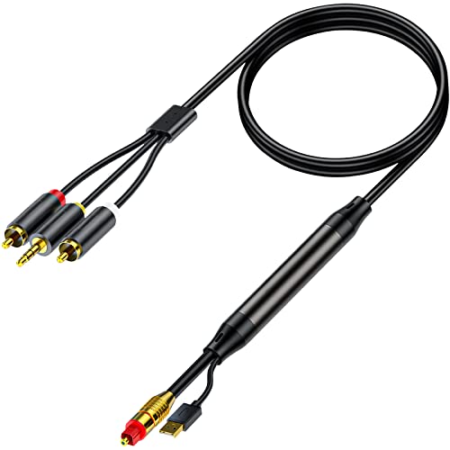 AMANKA DA Wandler 192KHz DAC Digital zu Analog Audio Konverter Optisch SPDIF Toslink zu L/R RCA Audio Adapter, mit 3,5 mm Klinkenausgang und Netzadapter für HDTV DVD Xbox Sky Blu-Ray-Player[1.5M] von AMANKA