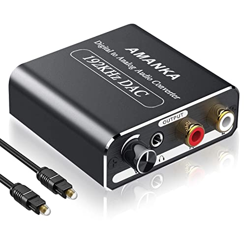 AMANKA Digital Analog Wandler mit einstellbarer Lautstärke, 192 kHz DAC Konverter Digital SPDIF Koaxial Toslink zu Analog Stereo L/R RCA 3.5mm Klinke Adapter, für Xbox/HDTV/Lautsprecher usw-Aluminium von AMANKA